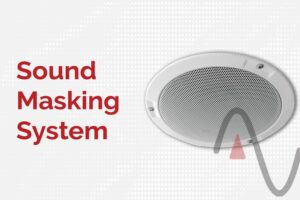 Sound Masking System text with white speaker